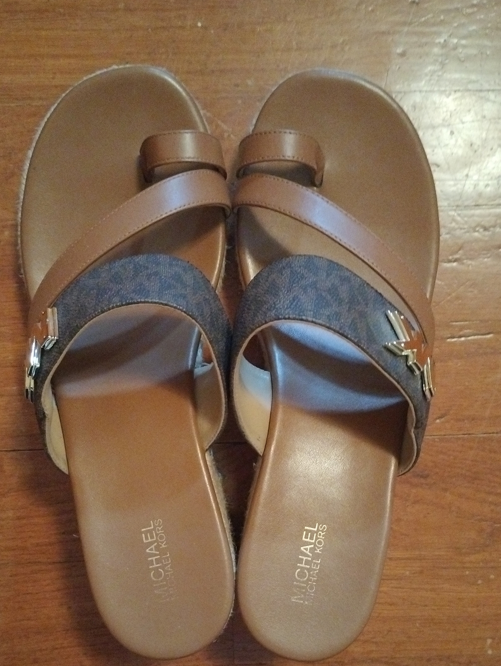Michael Kors Brown Leather Slide Sandals 9M